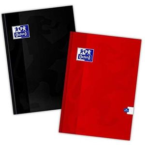 Oxford Schoolboek/Kladde A4 96 vellen, geruit, 2 stuks per verpakking, kleurenmix, 400151697, zwart, rood