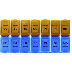 Pillendoosje pillendoos blauw (avonds) / oranje (ochtends) tablettenbox medi box medicamenten doseerder 7 dagen originele Tiga-Med kwaliteit 1 stuk