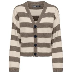 ONLY Onlkatia Ls Stripe V-hals Cardi Cc KNT gebreide jas voor dames, Walnoot/Stripes: melange/whitecap grijs, XS