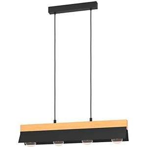 EGLO Hanglamp Tarrafo, 4-lichts pendellamp eettafel, lamp hangend voor woonkamer en eetkamer, FSC100HB, eettafellamp van van bruin hout en zwart metaal, E27 fitting