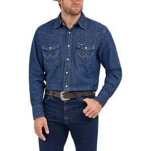 Wrangler Heren westerse lange mouw drukknoop werkshirt gewassen afwerking, Indigo, M