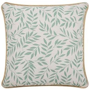 douceur d'intérieur, Afneembaar kussen (45 x 45 cm) Naya salie, polykatoen bedrukt en jute