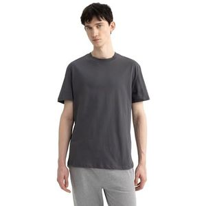 DeFacto Basic T-shirt voor heren, klassiek T-shirt voor mannen, antraciet, L