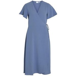 Vila Vilovie S/S Wrap Midi Dress-Noos Jurk, Coronet Blue, 34