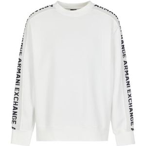 Armani Exchange Men's Long Sleeve Logo Tape Fleece Sweatshirt, Off White, M, off-white, M