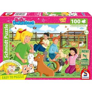 Schmidt Spiele 56541 Bibi Blocksberg, dierenpension, 100 stukjes kinderpuzzel van graspap, meerkleurig