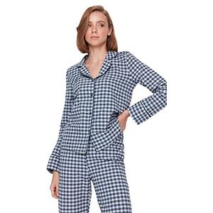 Trendyol Dames dames geruite geweven pyjamaset, blauw, M (Pack van 2), Blauw, M
