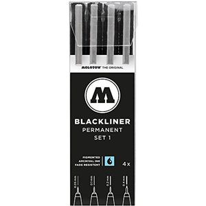 Molotow Blackliner Set 1 (lijndikte 0,05 mm tot 0,4 mm, fineliner met permanente, onuitwisbare inkt) 4 stuks zwart