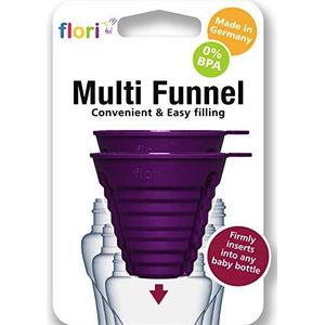 Flori Multi trechter voor het nauwkeurig vullen van alle babyflessen zonder ze vast te houden, steekvast voor 7 verschillende diameters, 100% Made in Germany, BPA-vrij, set van 2, paars
