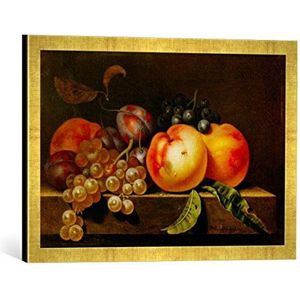 Fotolijst van 17e eeuw ""Pêches, prunes et raisins"", kunstdruk in hoogwaardige handgemaakte fotolijst, 60x40 cm, Gold raya