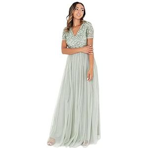 Maya Deluxe Dames jurk voor bruiloft gast plus size rijk hoge taille pailletten korte mouw avond bruidsmeisje, Groen, 42 EU