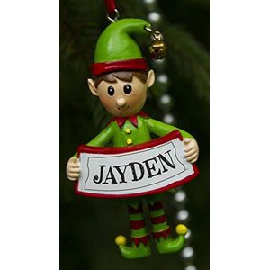 Boxer Gifts Jayden Gepersonaliseerde Elf Kerstboomdecoratie | Kerstbal Ornament Cadeau | Een voor het hele gezin, keramiek, meerkleurig, 8 x 4,5 x 2 cm