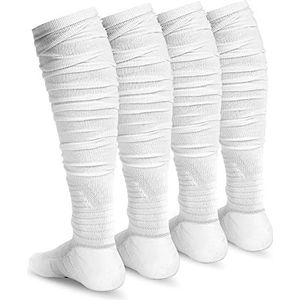 Finerview Scrunch Voetbalsokken, 2 paar, extra lange gewatteerde sportsokken voor dames en heren, Wit, Large