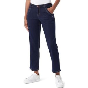 Cream Dames Jeans Cropped Length Bootcut Legs Regular Fit Regular Waist, Rinse Dark Blue Denim, 27W
