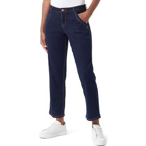 Cream Dames Jeans Cropped Length Bootcut Legs Regular Fit Regular Waist, Rinse Dark Blue Denim, 28W