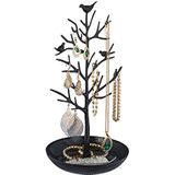 Relaxdays sieradenboom, juwelenhouder voor kettingen, oorringen en armbanden, HxBxD: 30x16x15 cm, zwart