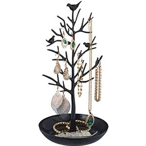 Relaxdays sieradenboom, juwelenhouder voor kettingen, oorringen en armbanden, HxBxD: 30x16x15 cm, zwart