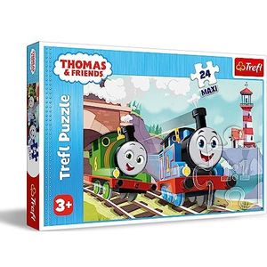 Trefl - Thomas and Friends, Tom en Percy op de rails - Puzzel 24 maxi - 24 grote stukjes, kleurrijke puzzel met helden uit sprookjes, creatieve ontspanning, plezier voor kinderen vanaf 3 jaar