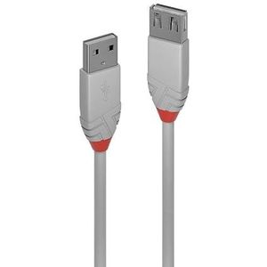 PRENDELUZ USB 2.0 Type A kabel 0,2 meter naar type A grijs stekker naar bus voor consolegames, digitale camera, webcam, printer, muis