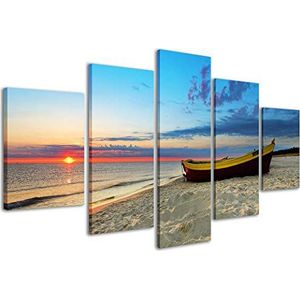 Prints op canvas landschap 168 moderne boot op zonsondergang schilderijen in 5 vooraf ingelijste panelen, klaar om op te hangen, 200x90cm