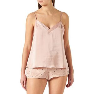 women'secret Pyjama met bandjes en broek, kort, satijn, beige/camel, regular voor dames, Beige/Camel, XL