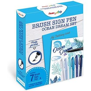 Pentel SES15C Brush Sign Pen Sketching Set Ocean Dream & Notebook