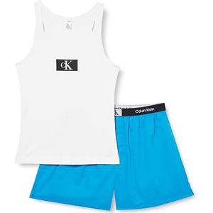 Calvin Klein Pyjama voor dames, Veelkleurig (Witte Top/Briljant Blauwe Onderkant/Bag), XL