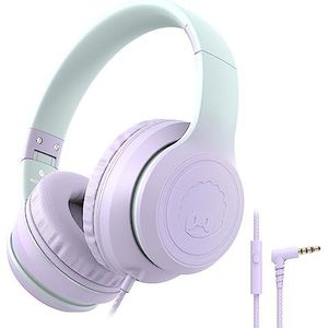 RockPapa L22 Kinderhoofdtelefoon, kabelhoofdtelefoon voor kinderen, 3,5 mm jack, opvouwbare, verstelbare hoofdband met microfoon, over-ear hoofdtelefoon voor school, reizen, jongens, meisjes, Lila