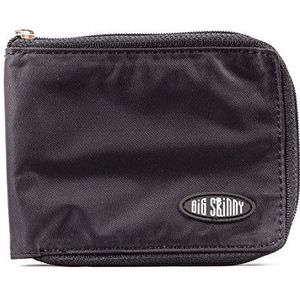Big Skinny Bi-Fold Slim Wallet met ritssluiting voor heren, geschikt voor maximaal 25 kaarten, zwart