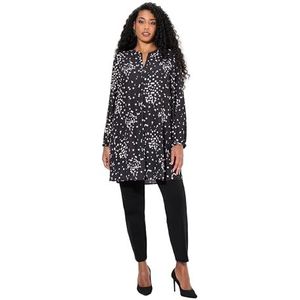 Ulla Popken Longtunika, Tupfen, Tunika-Ausschnitt, Zierfalte, Langarm Tuniek Shirt, Zwart, 46-48