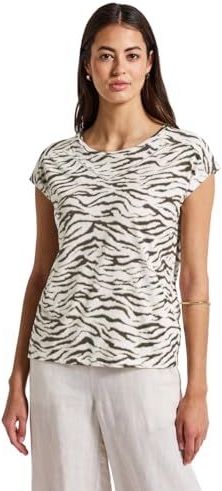 Street One - T-shirt - Zacht Katoen-Modalmix - Ronde Halslijn - Decoratieve Tape