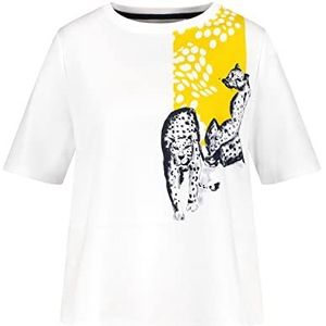 Samoon Dames shirt met luipaardmotief halve mouw T-shirt korte mouwen ronde hals shirt frontprint, Wit patroon., 52 NL