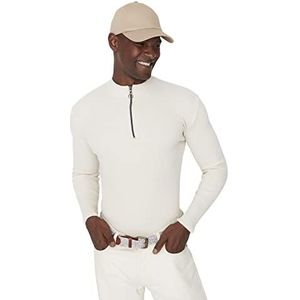 Trendyol Staande kraag voor heren, effen slanke trui, Ecru, XL, Ecru, XL