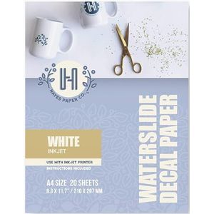 Hayes Paper Co. | Wit Decal Papier (Waterslide) voor Inkjetprinters - 20 bedrukbare A4 vellen | Topkwaliteit transferpapier (Waterslide decal)