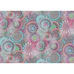 Rasch Behang 362992 - Fotobehang op vlies met bloemige cirkels in roze, lichtblauw en groen uit de collectie Magicwalls - 3,00 m x 4,24 m (L x B)