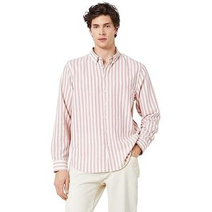 Koton Basic T-shirt voor heren, klassieke hals, lange mouwen, buttoned, 2S6 (Pink Stripe), L