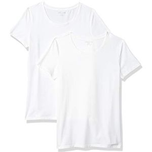 Amazon Essentials Women's T-shirt met korte mouwen en ronde hals in klassieke pasvorm, Pack of 2, Wit, S