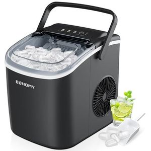 EUHOMY IJsblokjesmachine 12 kg/24 uur, 9 ijsblokjes in 6 minuten, zelfreinigende ijsmachine, met handvat, schep, mand, zwart, 45 dB