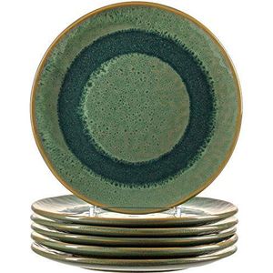 Leonardo Matera 018539 Keramische borden, set van 6 stuks, vaatwasmachinebestendig, dinerborden met glazuur, 6 ronde stenen borden, groen, Ø 22,5 cm
