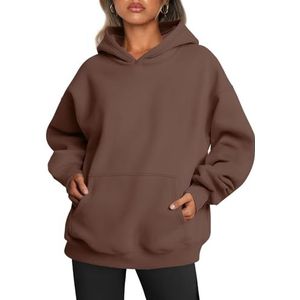 Trendy Queen Oversized hoodies voor dames, fleece sweatshirts met lange mouwen, truien, herfst- en winterkleding, Koffie, XL