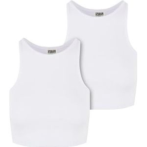 Urban Classics Dames Top Dames Organic Cropped Rib Top 2-Pack White/White S, wit/wit, S