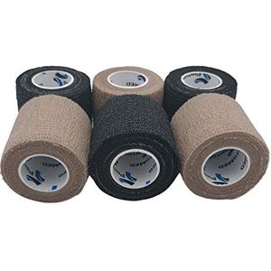 PintoMed - 3 x Beige + 3 x Zwart - Samenhangend Verband - Cohesive Bandage - 6 rollen x 5 cm x 4,5 m Zelfklevende Flexibele Verbanden, EHBO, Sportverbandverbanden - Pak van 6