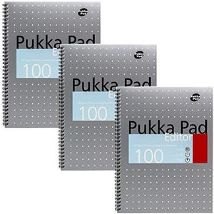 Pukka Pad Editor Notitieboek spiraalgebonden 80 g/m² gelinieerd met rand viervoudige perforaties 100 pagina's A4 3 stuks