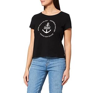 TOM TAILOR Denim Dames T-shirt met logoprint van duurzaam katoen 1031478, 14482 - Deep Black, XS