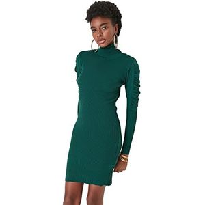 Trendyol Dames vrouw slanke standaard coltrui gebreide jurk, smaragdgroen, M, Emerald Groen, M