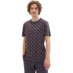 TOM TAILOR Denim Heren T-shirt, 35506 - Grey Coral Mini Palm Print, M