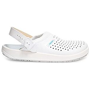 Abeba Clog 9300 - rubber glad leer wit, geperforeerd, gecertificeerd, 36