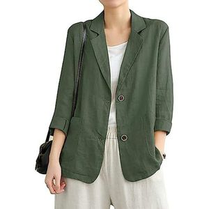 Cotton Linen Blazer for Womens Long Sleeve Loose Casual Blazer Jackets(Army, L)