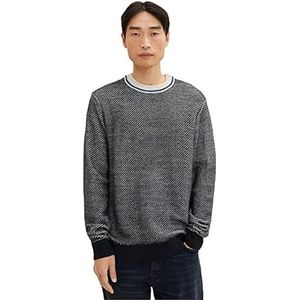 TOM TAILOR Uomini Cosy gebreide trui met wol 1033677, 30667 - Navy White Knit Structure, M