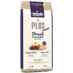 Bosch HPC Plus+ Honden Voer, Struisvogel- en Aardappelvoeding, Droog, voor Volwassen Honden, Single Proteïne, Grain Free, 1 x 12,5 kg